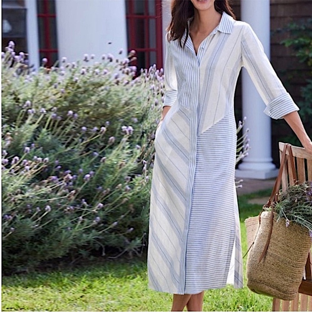 Soft Surroundings Blue and White Striped Midi Dress